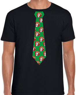 Bellatio Decorations Stropdas Kerst t-shirt kerstman met bier zwart voor heren 2XL - kerst t-shirts Groen