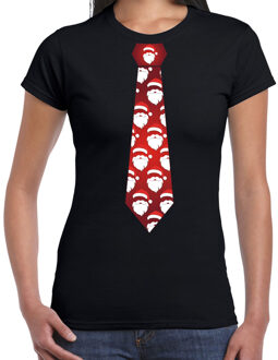 Bellatio Decorations Stropdas Kerst T-shirt kerstmannen voor dames zwart L - kerst t-shirts Rood