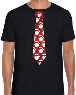 Bellatio Decorations Stropdas Kerst t-shirt kerstmannen zwart voor heren L - kerst t-shirts Rood