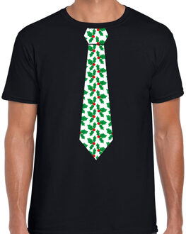 Bellatio Decorations Stropdas Kerst t-shirt mistletoe zwart voor heren 2XL - kerst t-shirts Groen