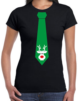 Bellatio Decorations Stropdas Kerst T-shirt rendier voor dames zwart XS - kerst t-shirts