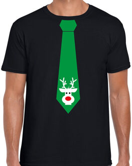 Bellatio Decorations Stropdas Kerst t-shirt rendier zwart voor heren 2XL - kerst t-shirts Groen