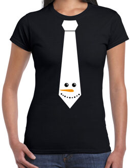 Bellatio Decorations Stropdas Kerst T-shirt sneeuwpop voor dames zwart