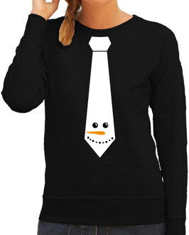 Bellatio Decorations Stropdas Kerst trui/sweater sneeuwpop voor dames zwart S - kerst truien