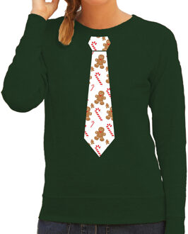Bellatio Decorations Stropdas Kersttrui/kerst sweater gingerbread zuurstok groen voor dames