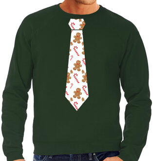 Bellatio Decorations Stropdas Kersttrui/kerst sweater gingerbread zuurstok groen voor heren