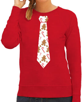 Bellatio Decorations Stropdas Kersttrui/kerst sweater gingerbread zuurstok rood voor dames 2XL - kerst truien