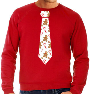 Bellatio Decorations Stropdas Kersttrui/kerst sweater gingerbread zuurstok rood voor heren 2XL - kerst truien