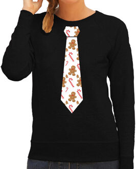 Bellatio Decorations Stropdas Kersttrui/Kerst sweater gingerbread zuurstok zwart voor dames 2XL - kerst truien