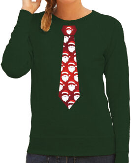 Bellatio Decorations Stropdas Kersttrui/kerst sweater kerstmannen groen voor dames 2XL - kerst truien