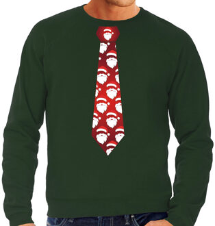 Bellatio Decorations Stropdas Kersttrui/kerst sweater kerstmannen groen voor heren