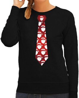 Bellatio Decorations Stropdas Kersttrui/Kerst sweater kerstmannen zwart voor dames 2XL - kerst truien