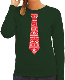 Bellatio Decorations Stropdas Kersttrui/kerst sweater kerstpatroon groen voor dames 2XL - kerst truien