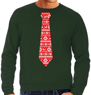 Bellatio Decorations Stropdas Kersttrui/kerst sweater kerstpatroon groen voor heren 2XL - kerst truien