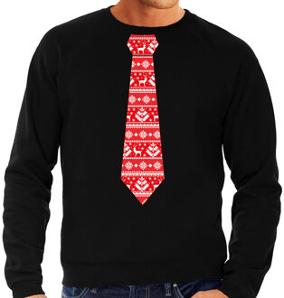 Bellatio Decorations Stropdas Kersttrui/kerst sweater kerstpatroon zwart voor heren 2XL - kerst truien