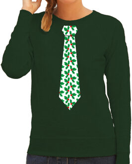 Bellatio Decorations Stropdas Kersttrui/kerst sweater mistletoe groen voor dames 2XL - kerst truien