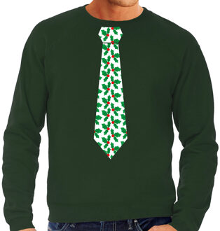 Bellatio Decorations Stropdas Kersttrui/kerst sweater mistletoe groen voor heren