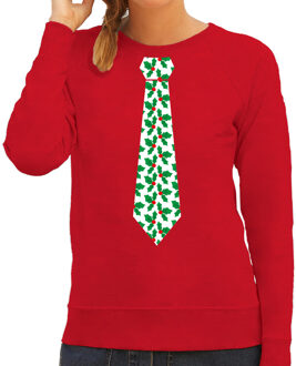 Bellatio Decorations Stropdas Kersttrui/kerst sweater mistletoe rood voor dames 2XL - kerst truien