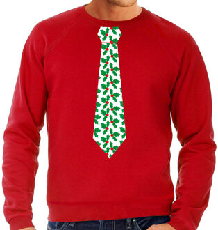 Bellatio Decorations Stropdas Kersttrui/kerst sweater mistletoe rood voor heren 2XL - kerst truien