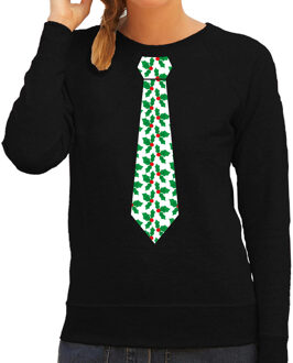 Bellatio Decorations Stropdas Kersttrui/Kerst sweater mistletoe zwart voor dames 2XL - kerst truien