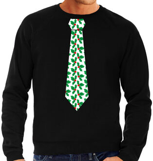 Bellatio Decorations Stropdas Kersttrui/kerst sweater mistletoe zwart voor heren 2XL - kerst truien