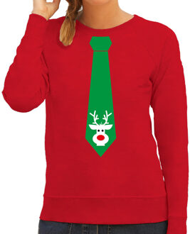 Bellatio Decorations Stropdas Kersttrui/kerst sweater rendier rood voor dames 2XL - kerst truien