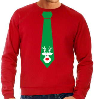 Bellatio Decorations Stropdas Kersttrui/kerst sweater rendier rood voor heren 2XL - kerst truien