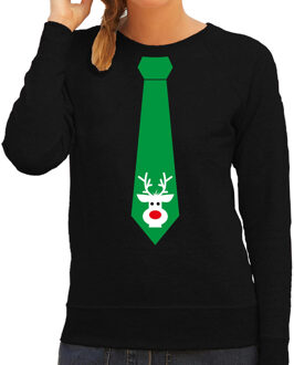 Bellatio Decorations Stropdas Kersttrui/Kerst sweater rendier zwart voor dames 2XL - kerst truien