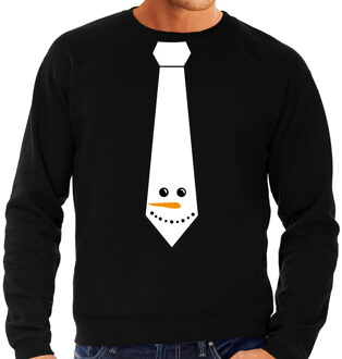 Bellatio Decorations Stropdas Kersttrui/Kerst sweater sneeuwpop zwart voor heren 2XL - kerst truien