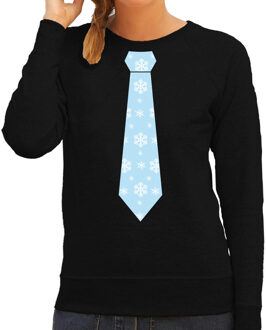 Bellatio Decorations Stropdas Kersttrui/sweater sneeuwlokken zwart voor dames S - kerst truien