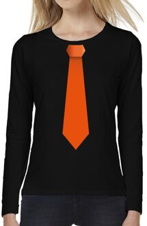 Bellatio Decorations Stropdas oranje long sleeve t-shirt zwart voor dames