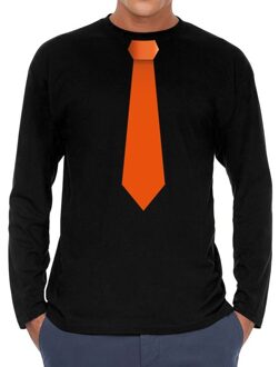 Bellatio Decorations Stropdas oranje long sleeve t-shirt zwart voor heren L