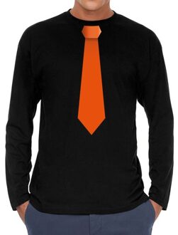 Bellatio Decorations Stropdas oranje long sleeve t-shirt zwart voor heren
