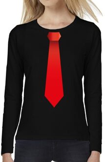 Bellatio Decorations Stropdas rood long sleeve t-shirt zwart voor dames 2XL