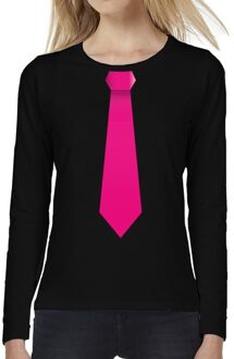 Bellatio Decorations Stropdas roze long sleeve t-shirt zwart voor dames
