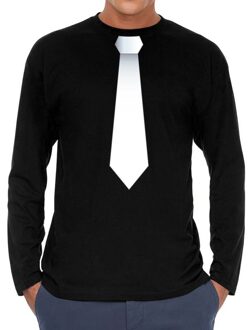 Bellatio Decorations Stropdas wit long sleeve t-shirt zwart voor heren