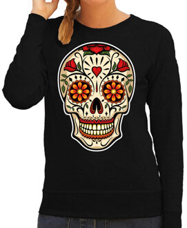 Bellatio Decorations Sugar skull fashion sweater rock / punker zwart voor dames 2XL