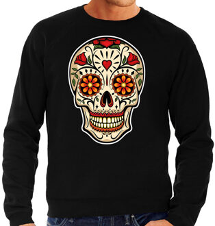 Bellatio Decorations Sugar skull fashion sweater rock / punker zwart voor heren 2XL