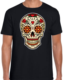 Bellatio Decorations Sugar skull fashion t-shirt rock / punker zwart voor heren 2XL