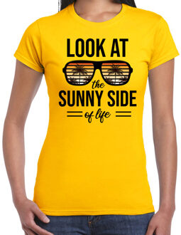 Bellatio Decorations Sunny side feest t-shirt / shirt Look at the sunny side of life voor dames - geel - Beach party outfit / kleding/ verkleedkleding/ carnaval shirt 2XL