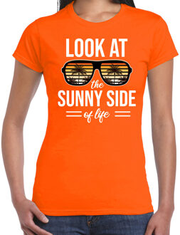 Bellatio Decorations Sunny side feest t-shirt / shirt Look at the sunny side of life voor dames - oranje - Beach party outfit / kleding/ verkleedkleding/ carnaval shirt 2XL