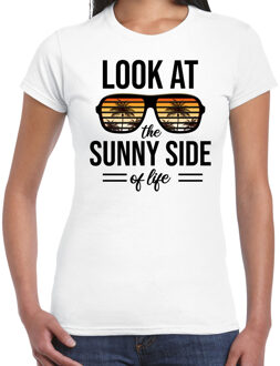 Bellatio Decorations Sunny side feest t-shirt / shirt Look at the sunny side of life voor dames - wit - Beach party outfit / kleding/ verkleedkleding/ carnaval shirt 2XL