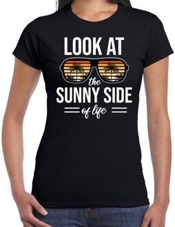 Bellatio Decorations Sunny side feest t-shirt / shirt Look at the sunny side of life voor dames - zwart - Beach party outfit / kleding/ verkleedkleding/ carnaval shirt 2XL