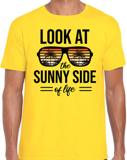 Bellatio Decorations Sunny side feest t-shirt / shirt Look at the sunny side of life voor heren - geel - Beach party outfit / kleding/ verkleedkleding/ carnaval shirt 2XL