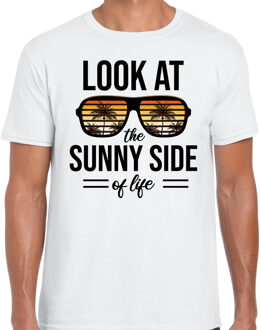 Bellatio Decorations Sunny side feest t-shirt / shirt Look at the sunny side of life voor heren - wit - Beach party outfit / kleding/ verkleedkleding/ carnaval shirt 2XL