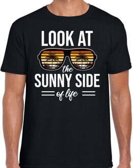 Bellatio Decorations Sunny side feest t-shirt / shirt Look at the sunny side of life voor heren - zwart - Beach party outfit / kleding/ verkleedkleding/ carnaval shirt 2XL