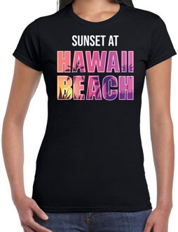 Bellatio Decorations Sunset at Hawaii Beach t-shirt / shirt voor dames - zwart - Beach party outfit / kleding/ verkleedkleding/ carnaval shirt 2XL