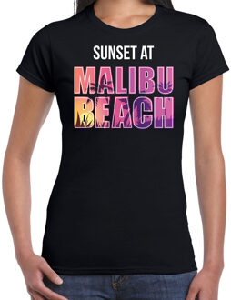 Bellatio Decorations Sunset at Malibu Beach t-shirt / shirt voor dames - zwart - Beach party outfit  / kleding / verkleedkleding / carnaval shirt 2XL