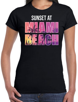 Bellatio Decorations Sunset at Miami Beach t-shirt / shirt voor dames - zwart - Beach party outfit / kleding/ verkleedkleding/ carnaval shirt 2XL