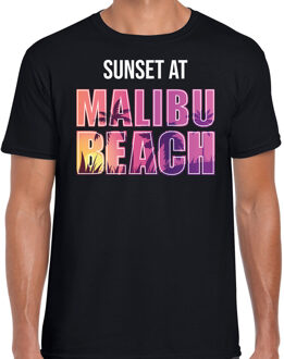 Bellatio Decorations Sunset beach t-shirt / shirt Sunset at Malibu Beach voor heren - zwart - Beach party outfit / kleding/ verkleedkleding/ carnaval shirt 2XL